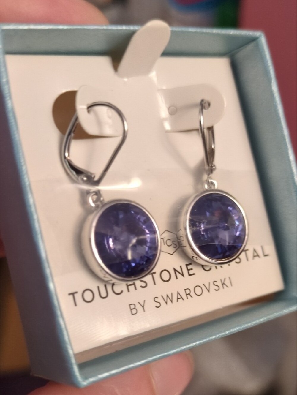 Swarovski Purple Crystal Drop Earrings with Lever-Back - Picture 2 of 3
